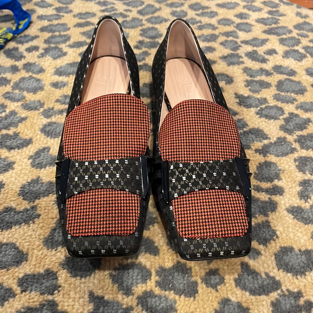 Fendi Black/Orange Jacquard And Tweed Fabric Sip On Loafers Size 37.5 never worn